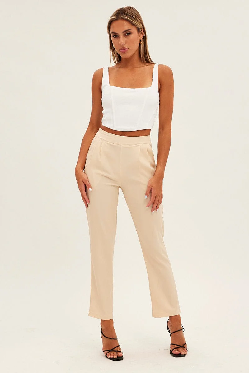 Beige Slim Leg Work Pant