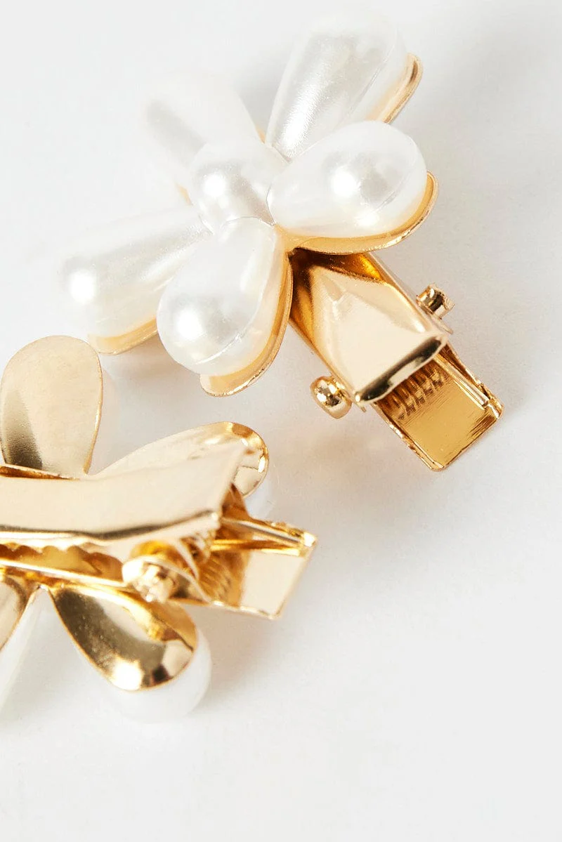 White 4 Pack Flower Hair Clips Hairpins