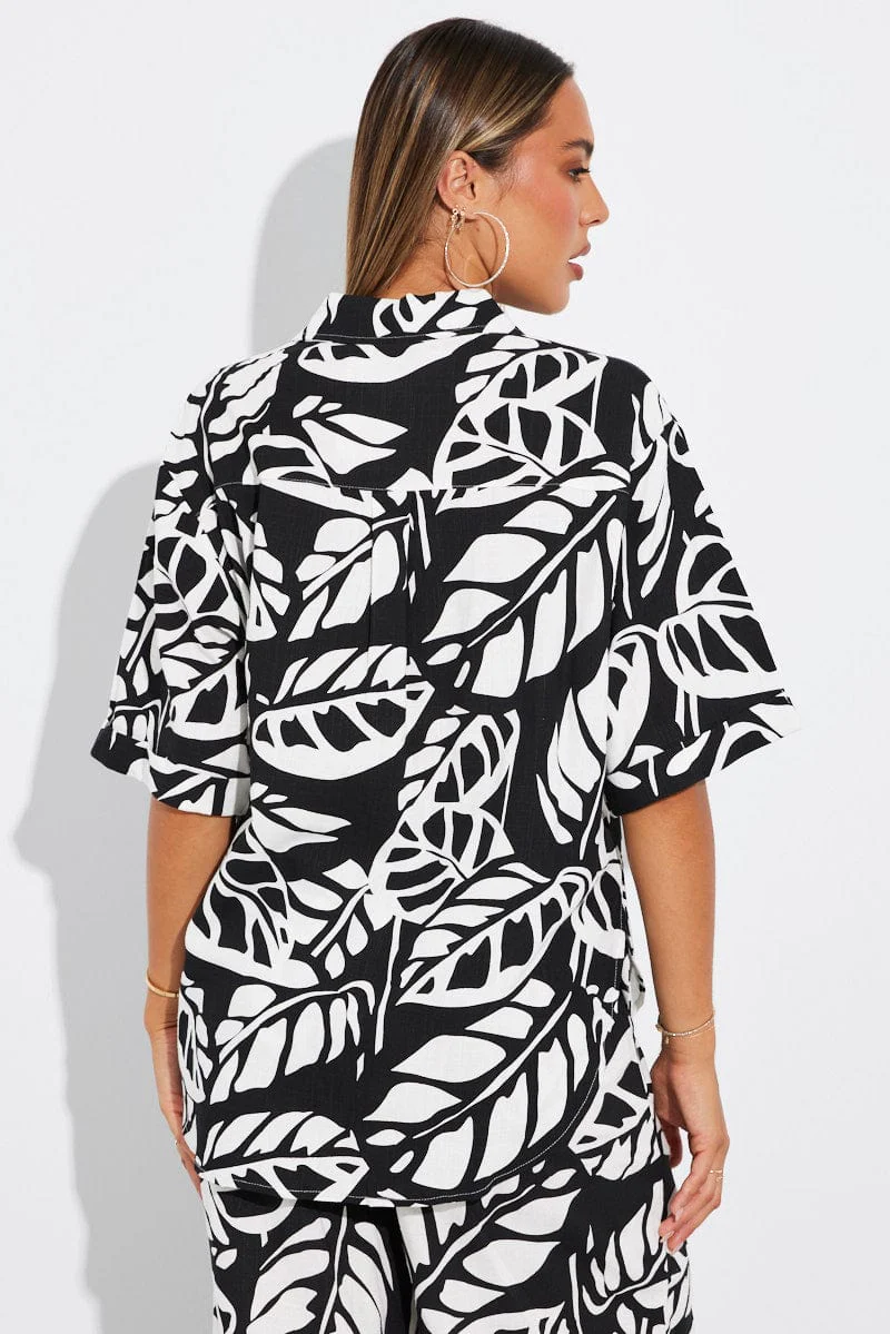 Black Abstract Shirt Short Sleeve