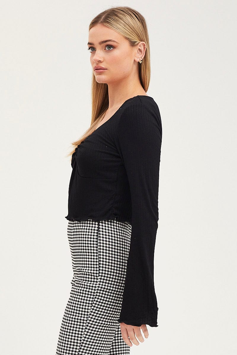 Black Ring Detail Top Long Sleeve