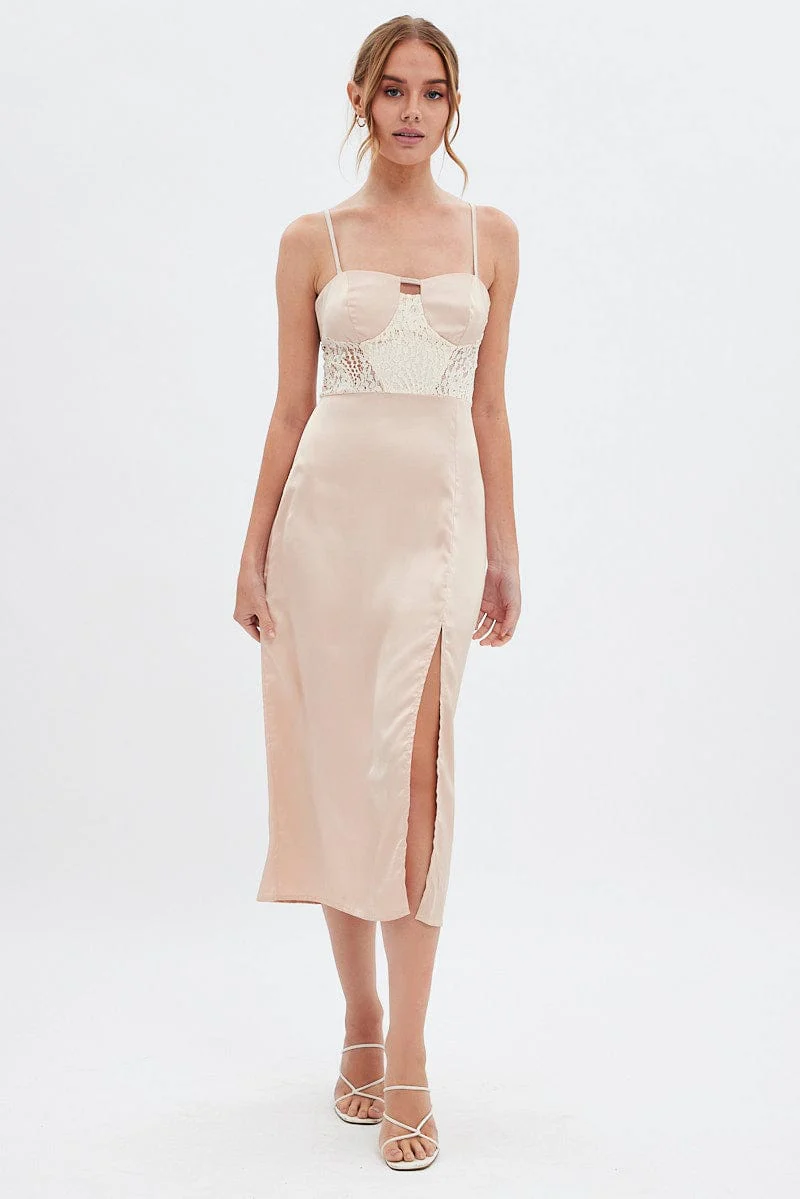 Beige Sweetheart Satin Dress