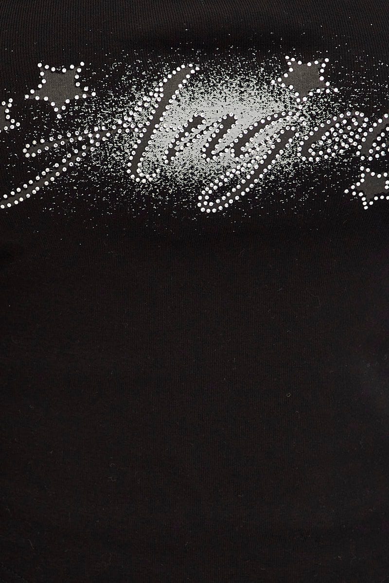 Black Bandeau Top Sleeveless Strapless Diamantes Angel