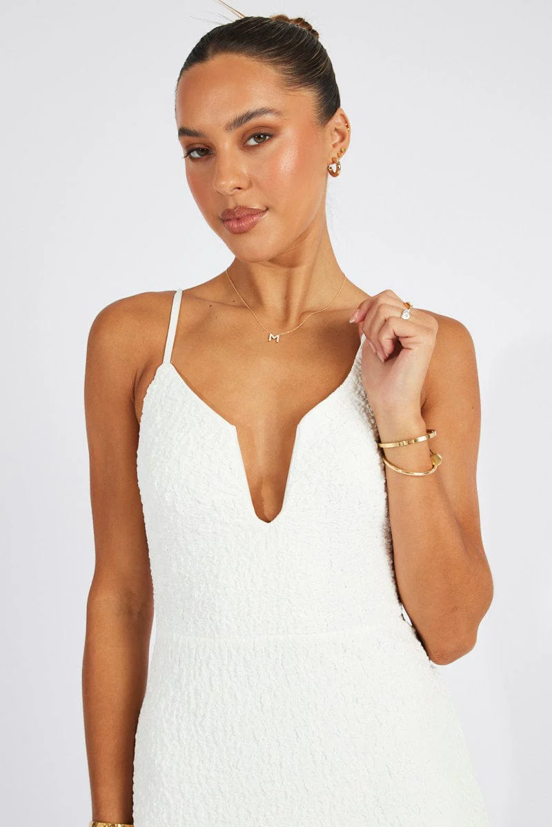 White Bodycon Dress Strappy Textured Fabric