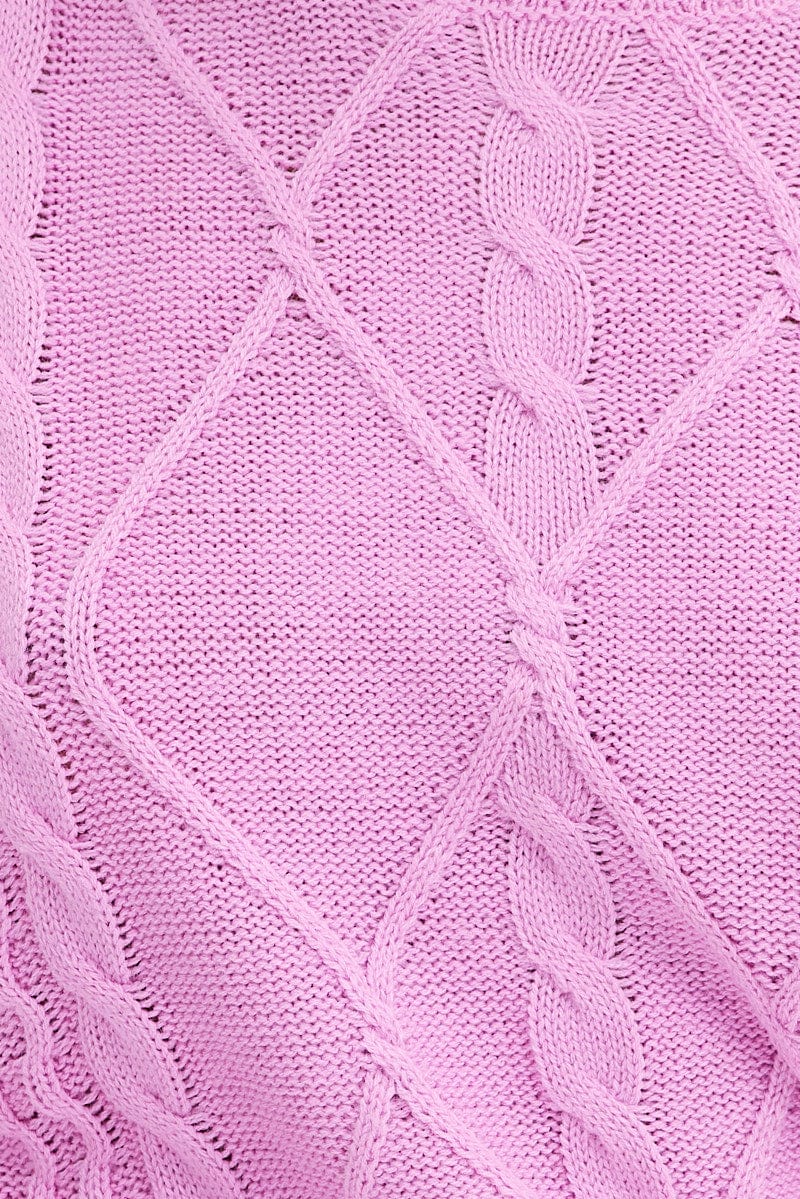 Pink Knit Jumper Long Sleeve Cabled Crop