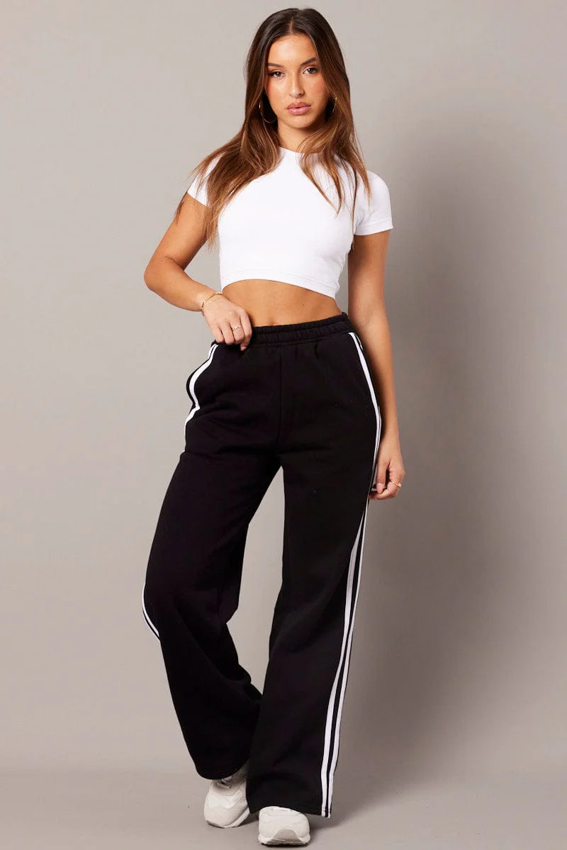 Black Track Pants Wide Leg