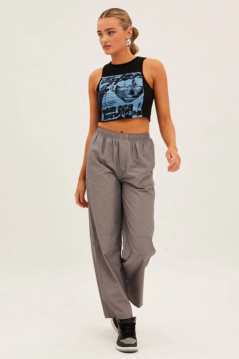 Black Graphic Crop Tank