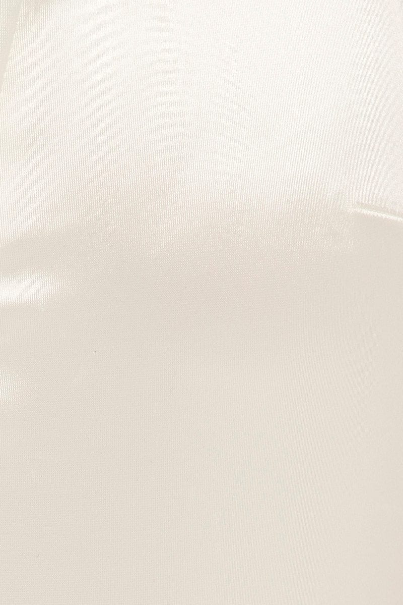 White V Front Bodysuit Sleeveless Notched Neck Satin