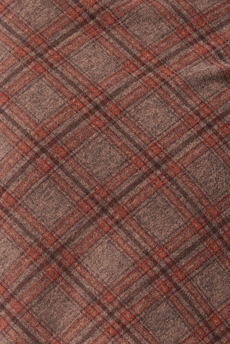 Brown Check Mini Skirt High Rise