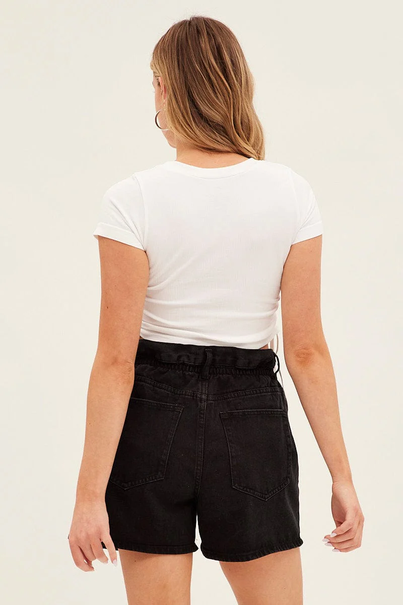 Black High Waist Denim Shorts Relaxed