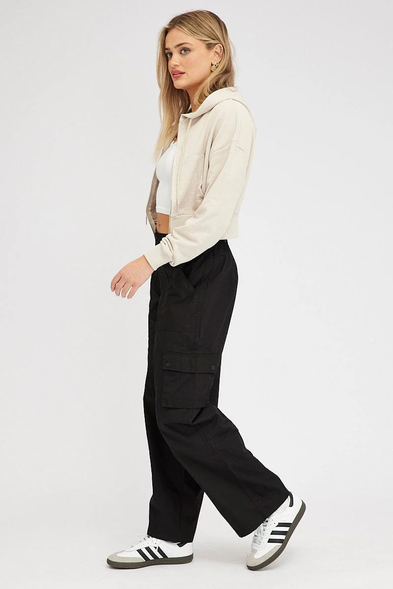 Black Cargo Pants Mid Rise
