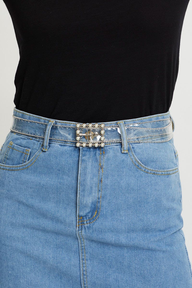 Metallic Clear Pearl Detail Belt