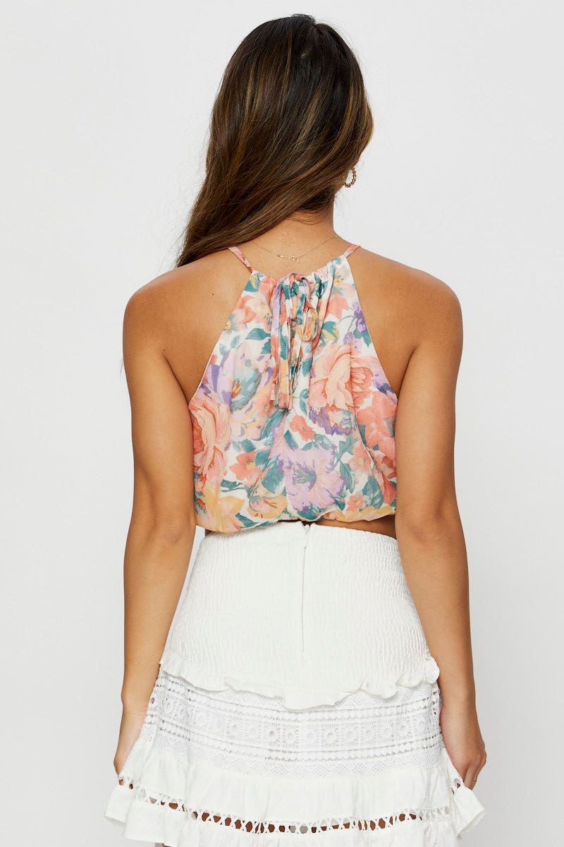 Print Halter Top Crop
