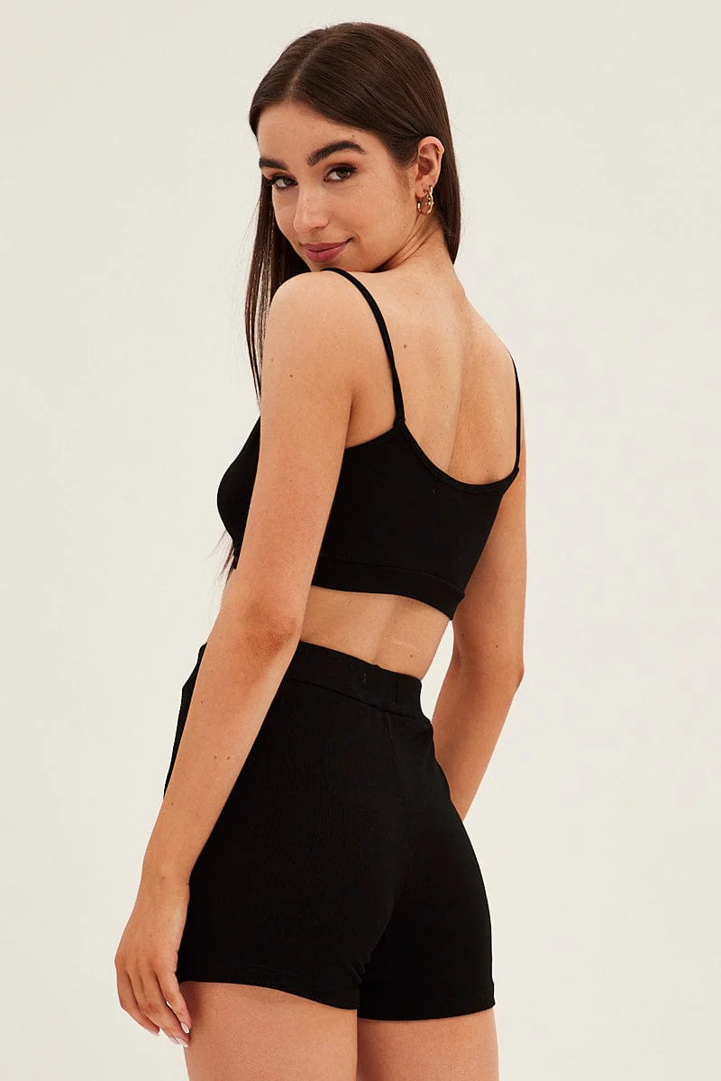Black Crop Singlet Loungewear Set