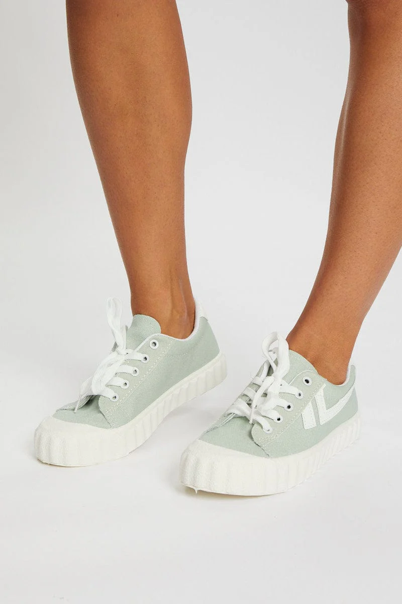 Green Contrast Line Detail Sneakers