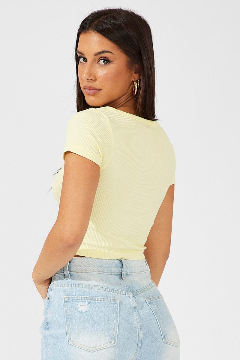 Yellow T Shirt Short Sleeve Round Neck Seamless