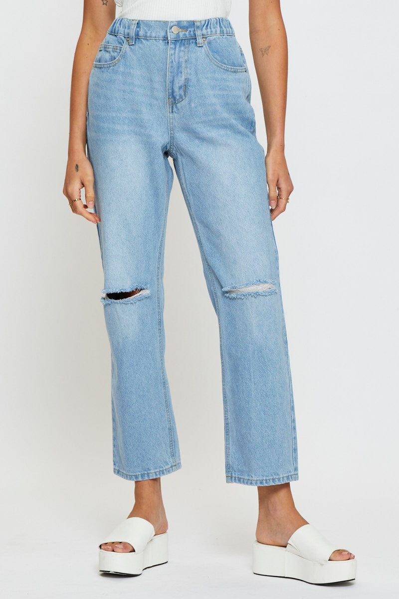 Blue Boyfriend Denim Jeans High Rise