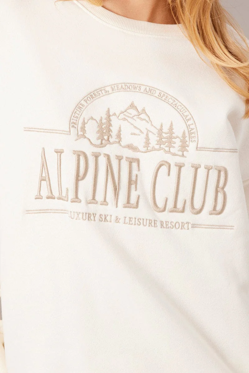 White Graphic Sweater Long Sleeve