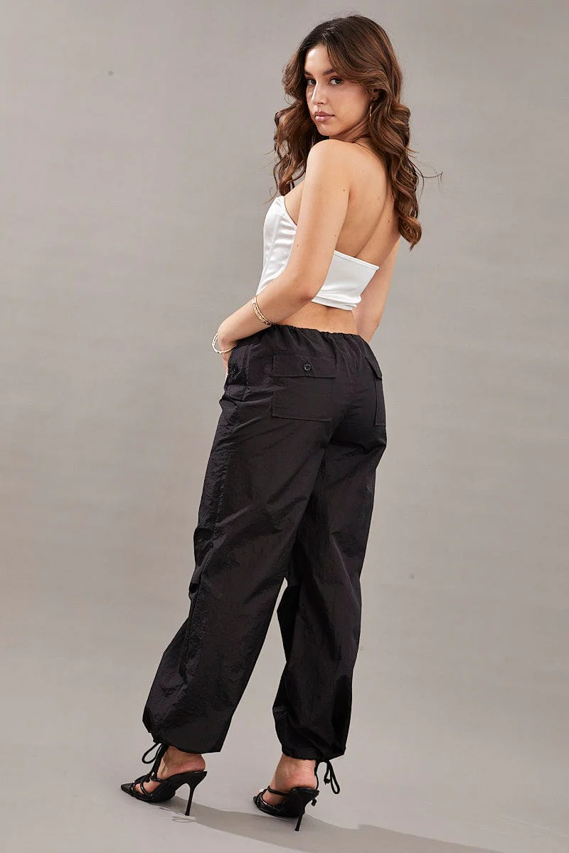 Black Utility Relaxed Pant Low Rise