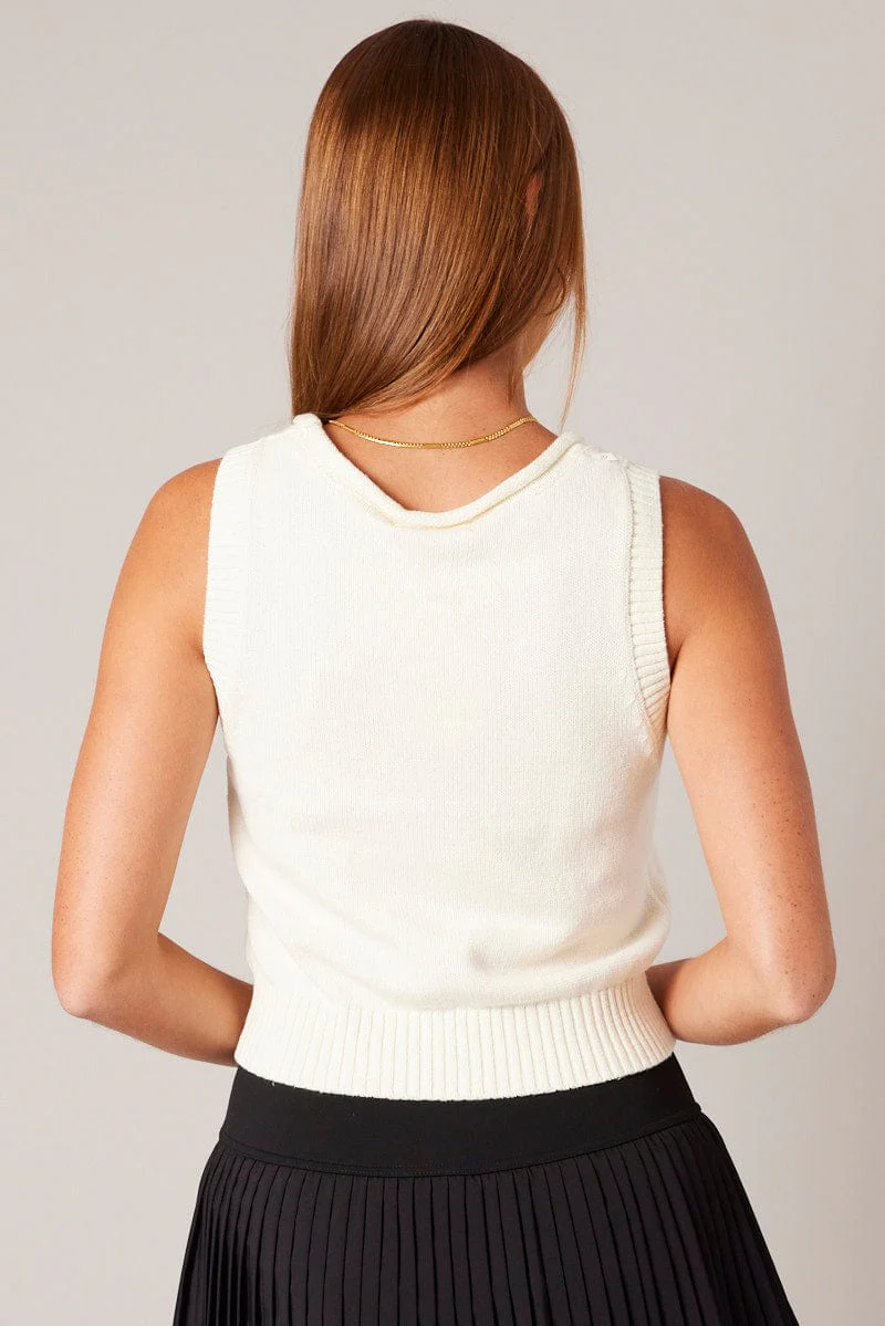 White Knit Vest Round Neck