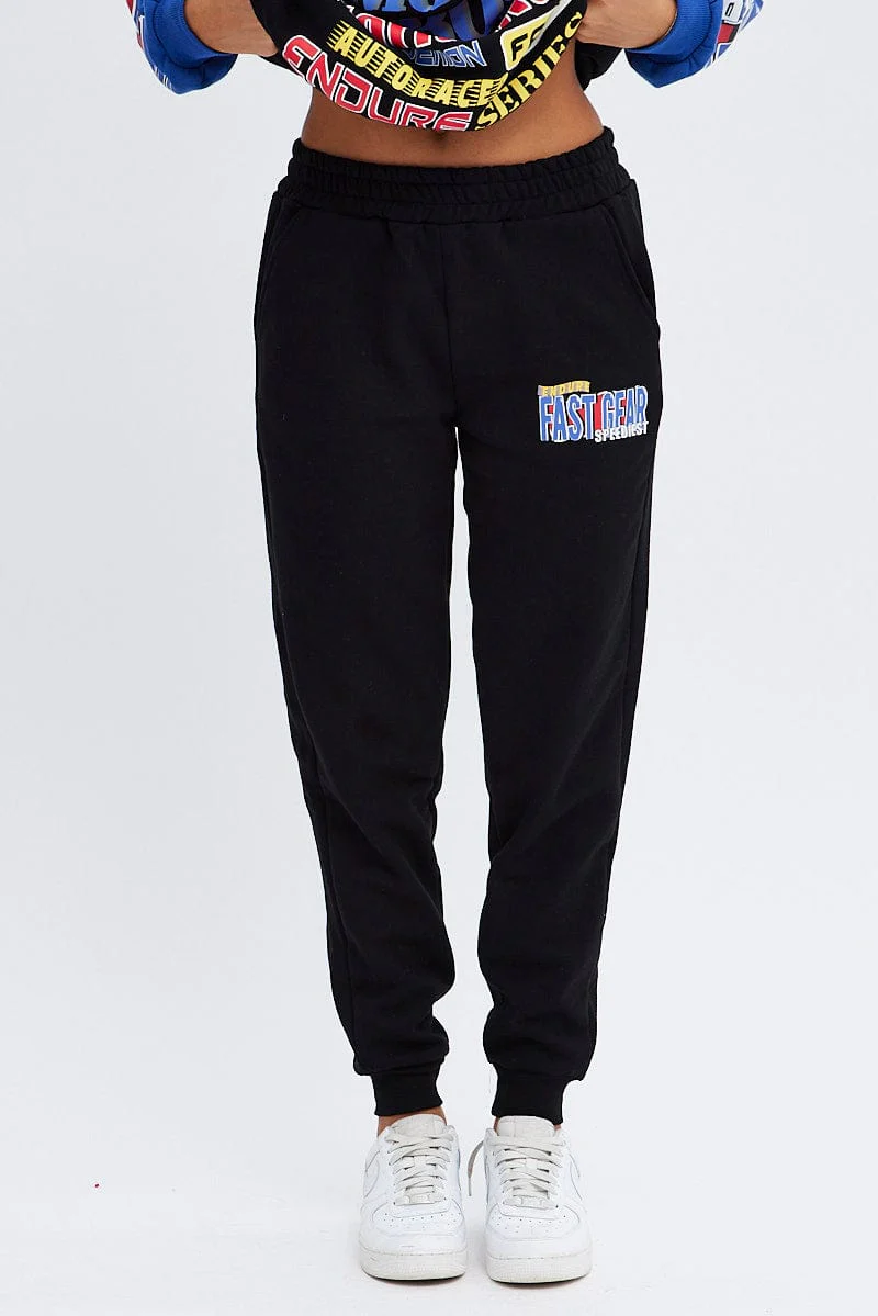 Black Track Pants High Rise Jogger