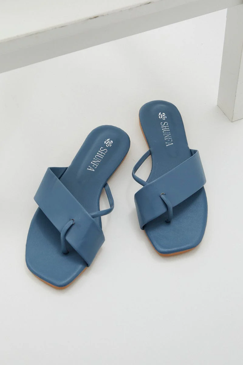 Blue Cross Strap Flat Slides