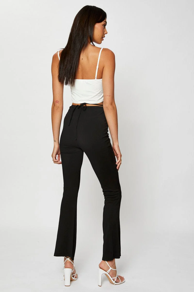 Black Jersey Pants Flare Leg
