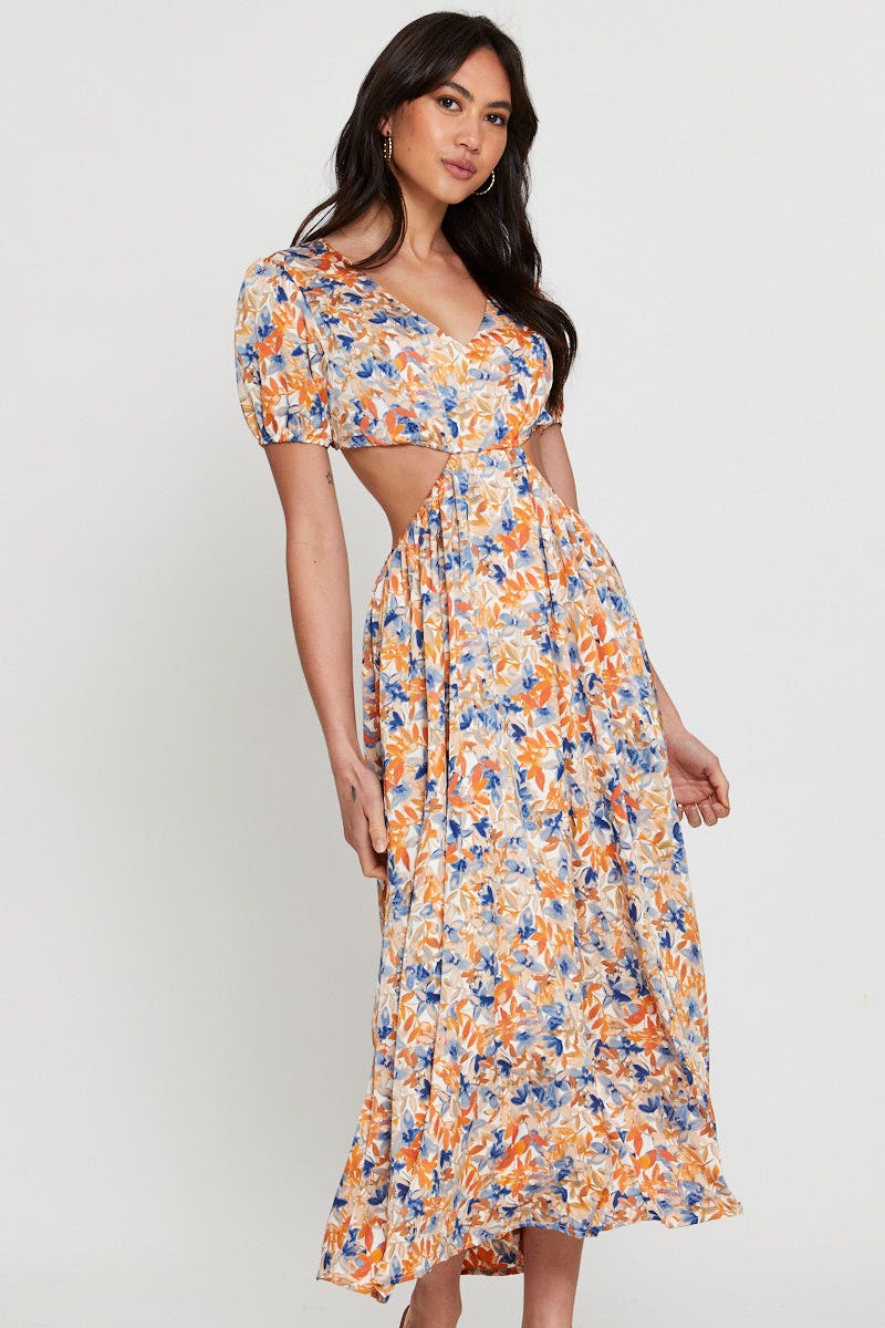 Print Midi Dress Short Sleeve