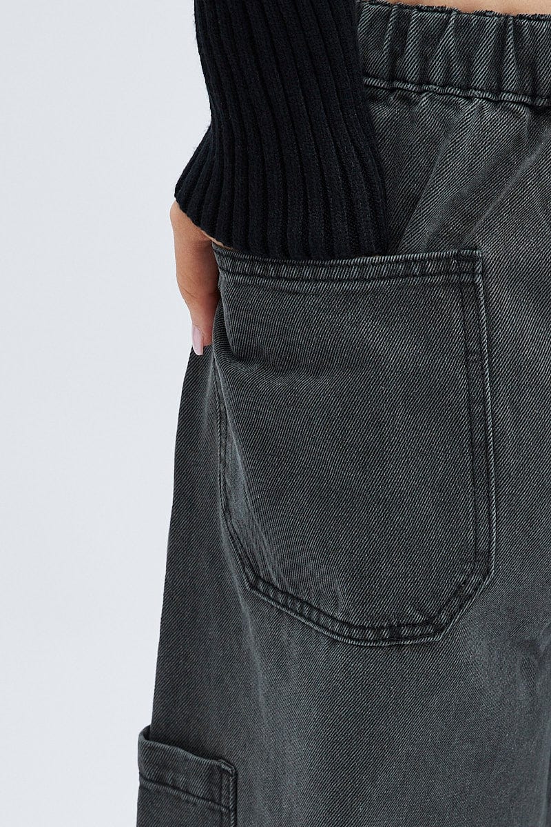 Black Cargo Jean Mid Rise