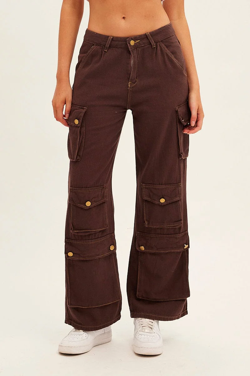 Brown Denim Cargo Jeans