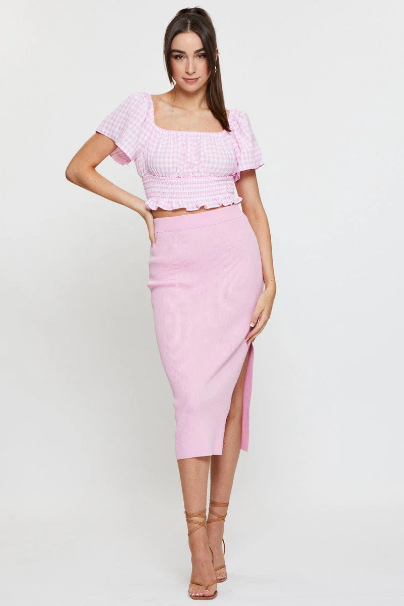 Check Crop Top Off Shoulder