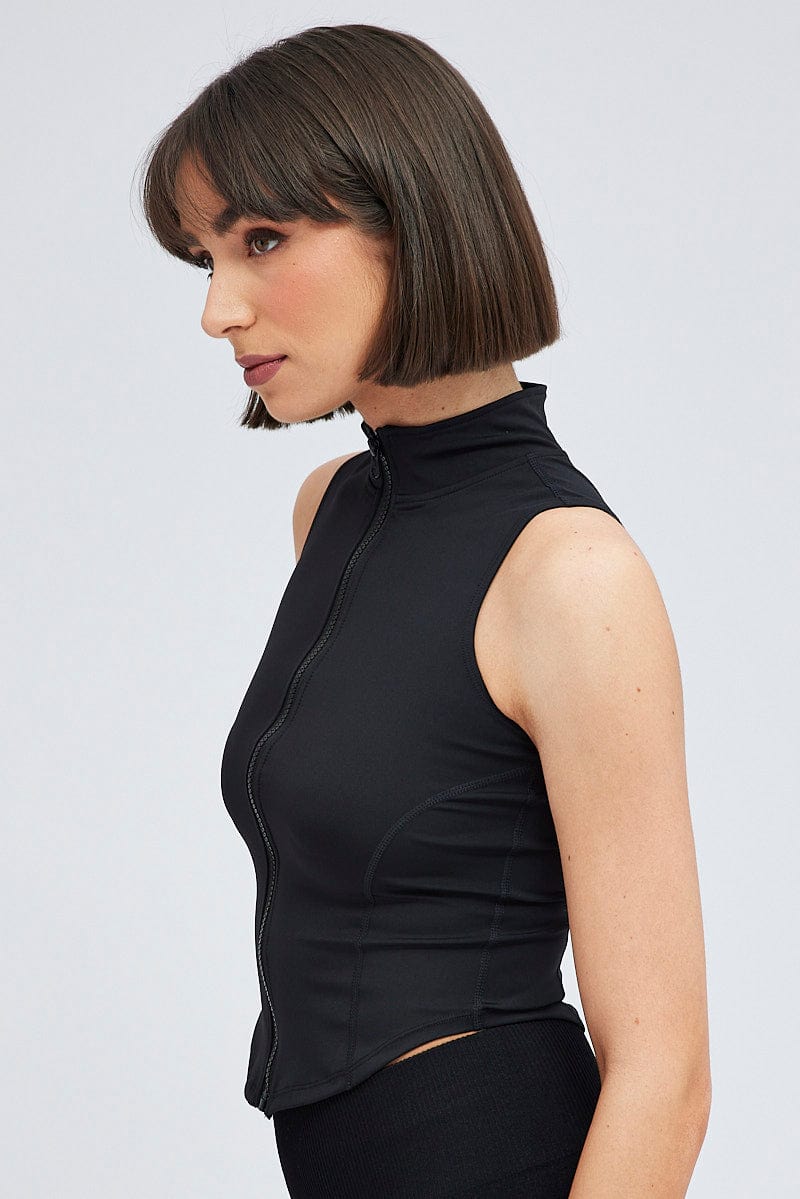 Black Zip Up Vest Activewear