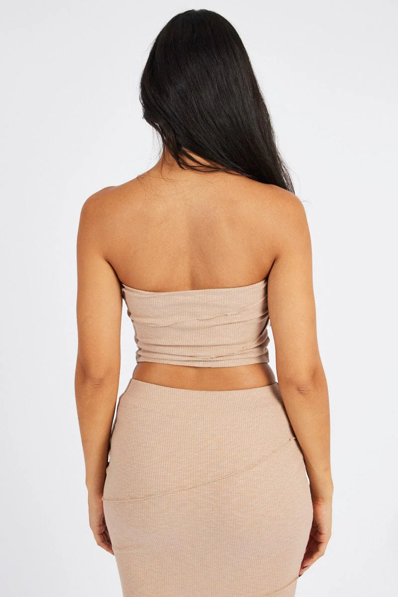 Beige Rib Boobtube Top