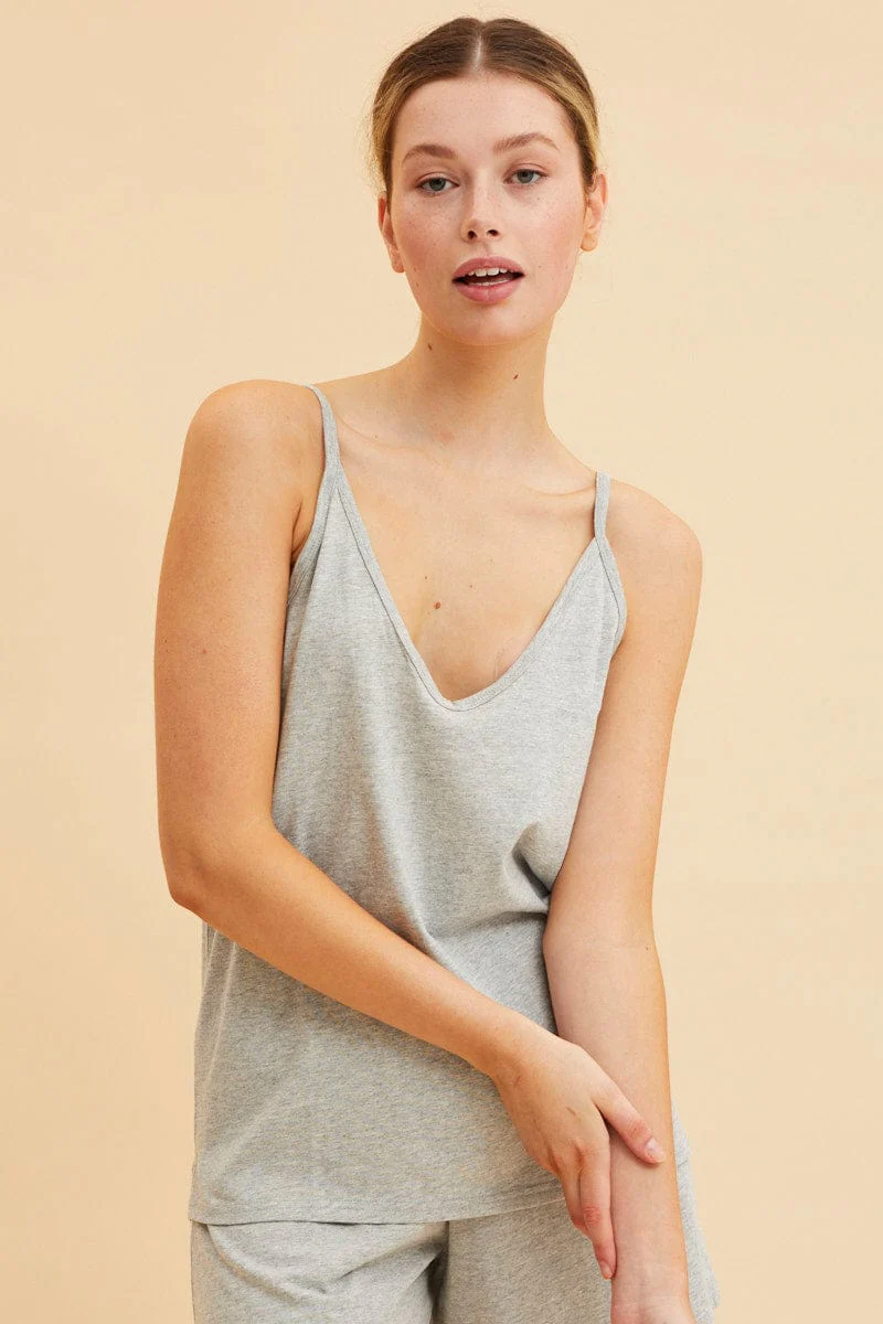 Grey V Neck Singlet Cotton Relaxed Fit