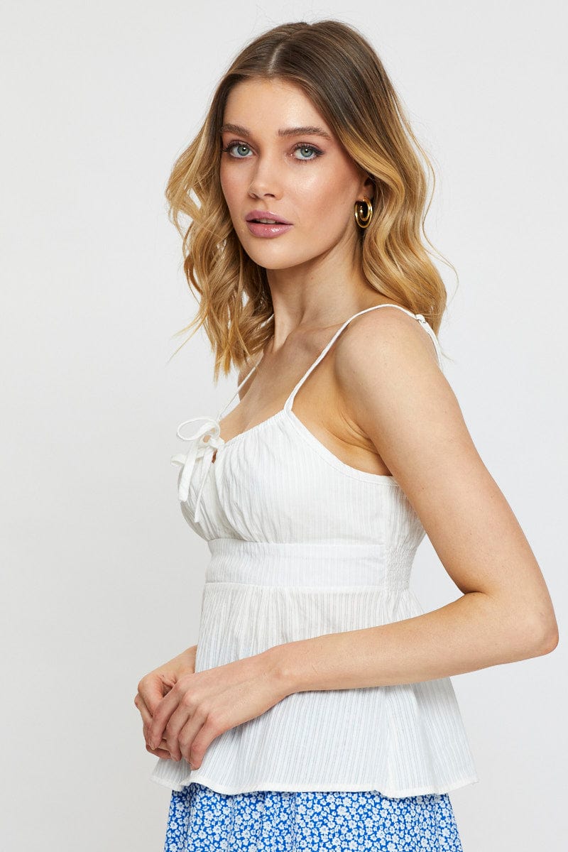 White Singlet Top Sleeveless V-Neck