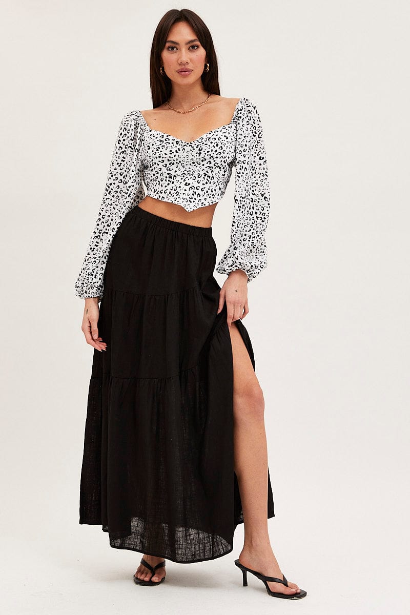 Print Puff Sleeve Top Long Sleeve