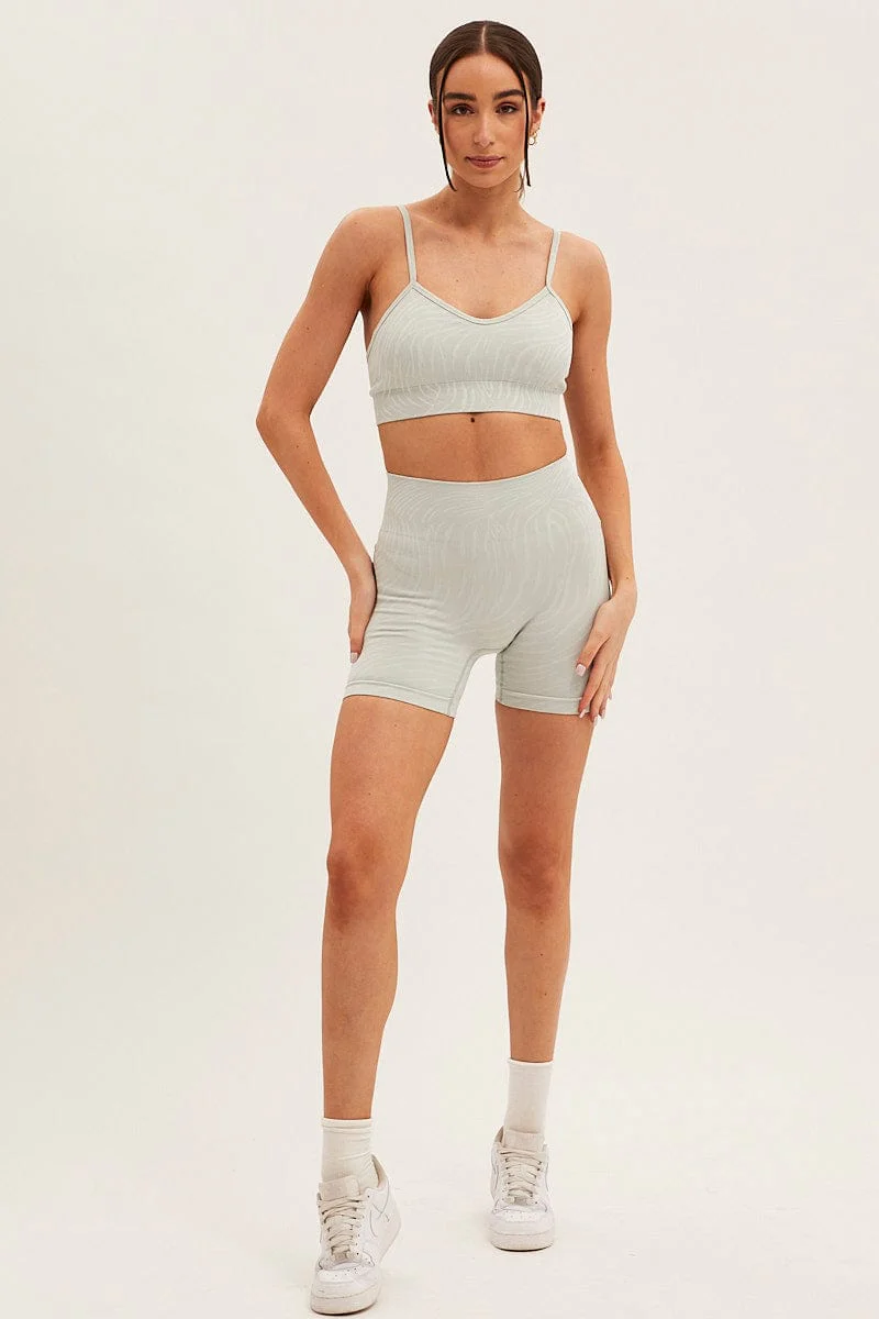 Green Seamless Top And Bike Shorts Activewear Set