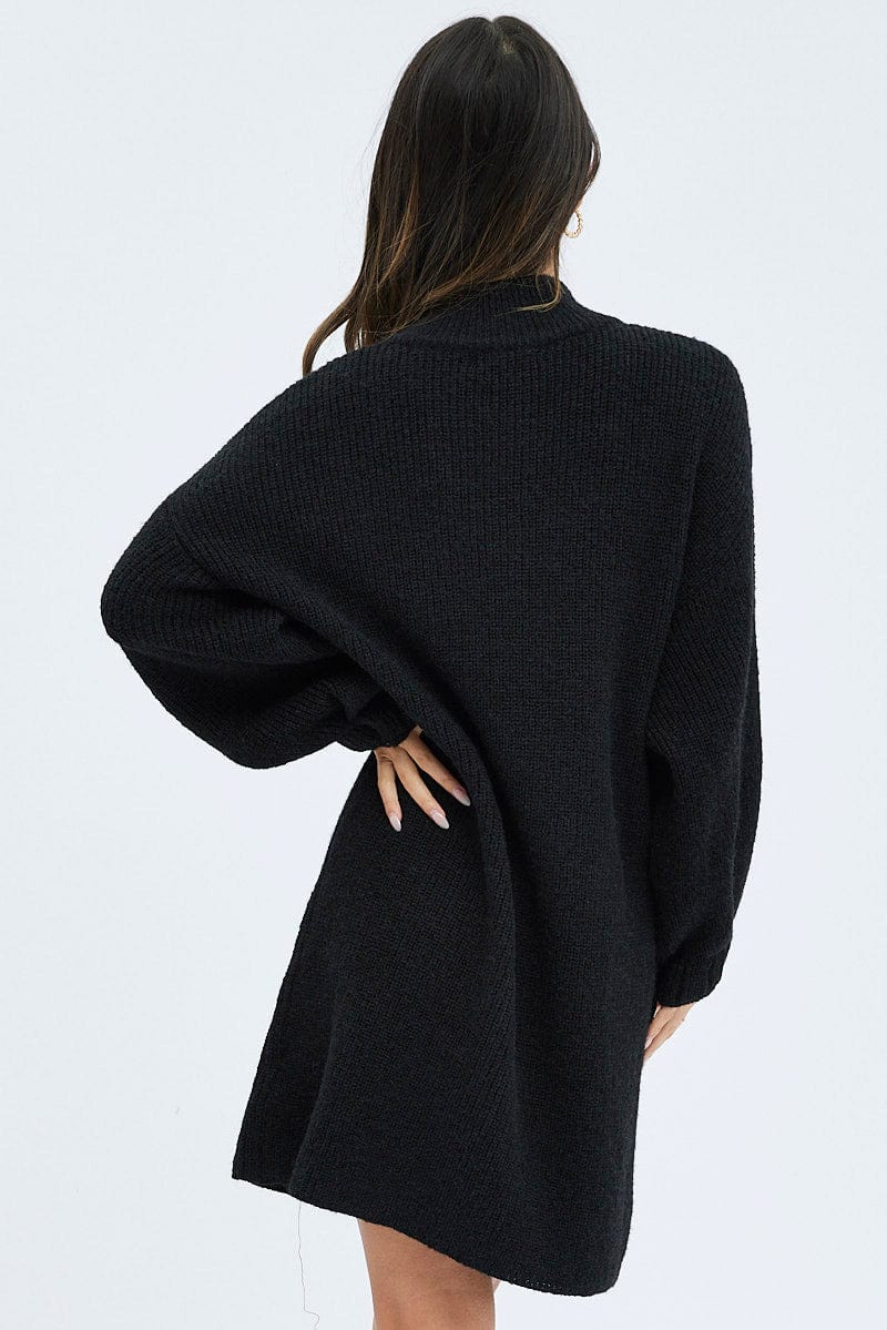 Black Knit Dress Long Sleeve Turtleneck Oversized