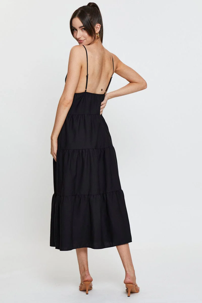 Black Maxi Dress Sleeveless V Neck