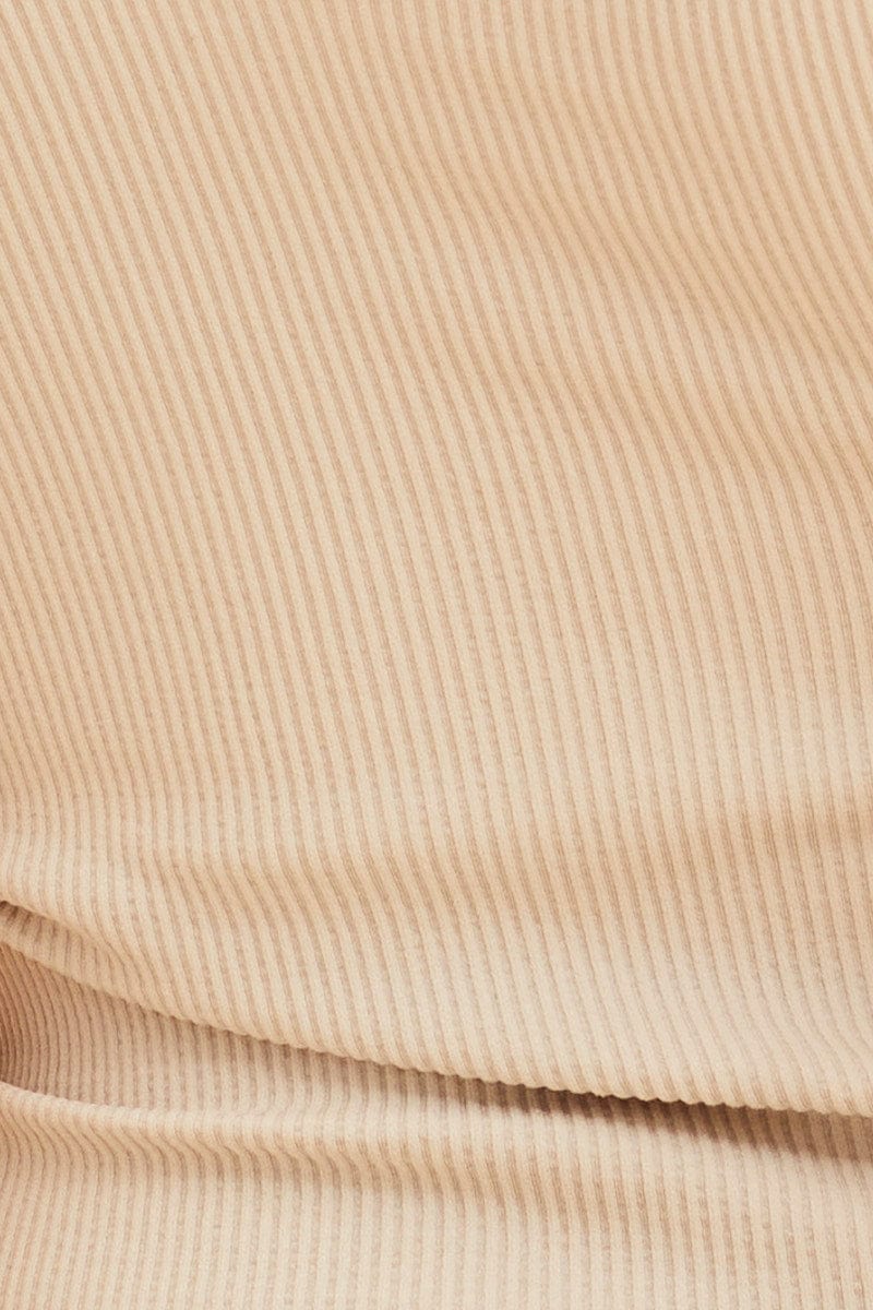 Beige Bone Seamless Tank Full Length Sleeveless Soop Neck