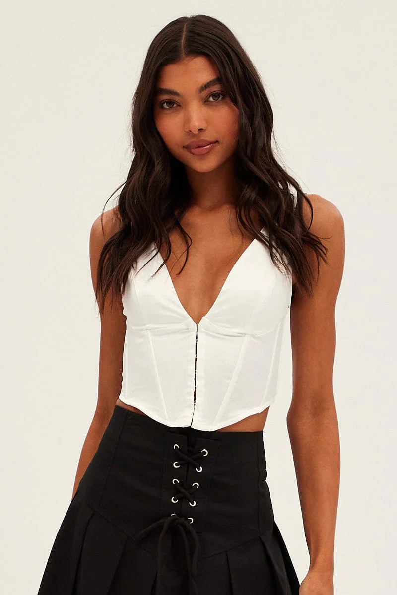 White Corset Top Sleeveless V Neck