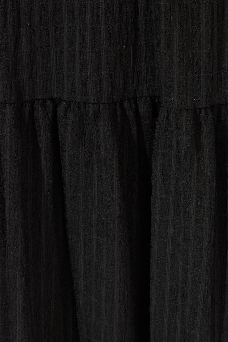 Black Midi Dress Puff Sleeve Ruch Front