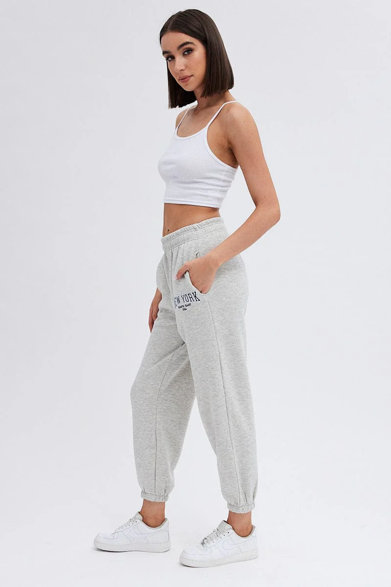 Grey Track Pants High Rise Jogger