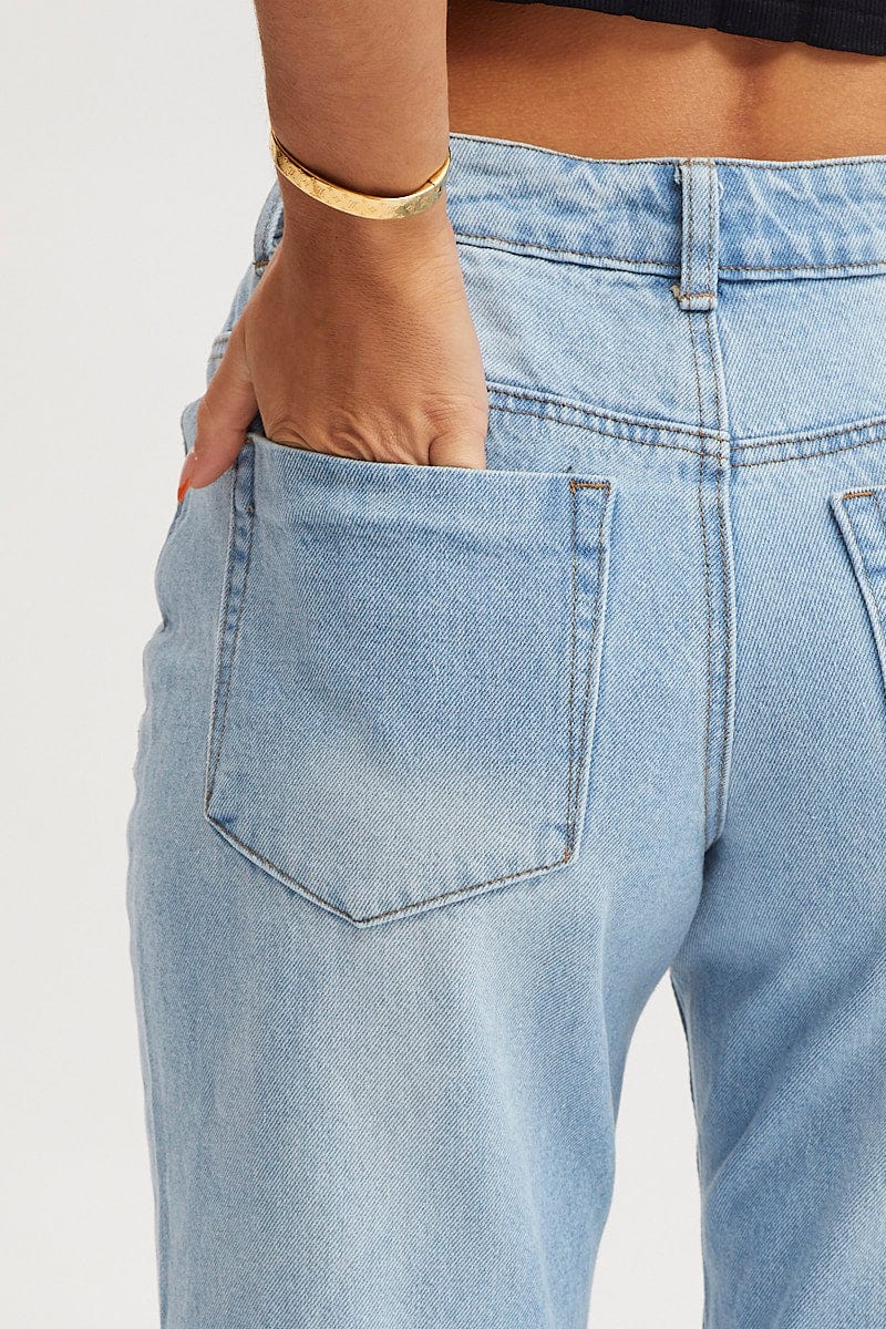 Blue Straight Denim Jeans Low Rise