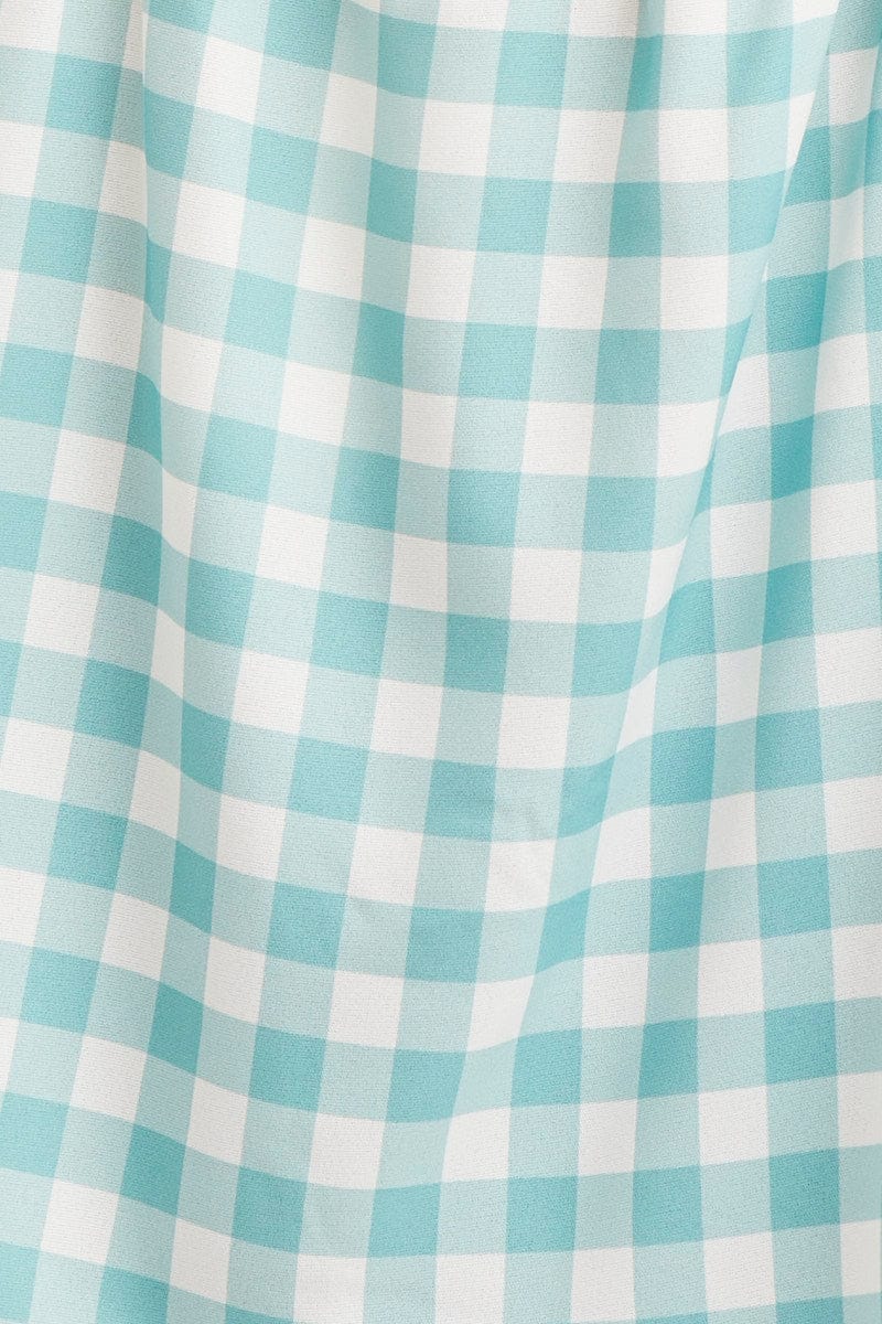 Check Scoop Neck Top Short Sleeve