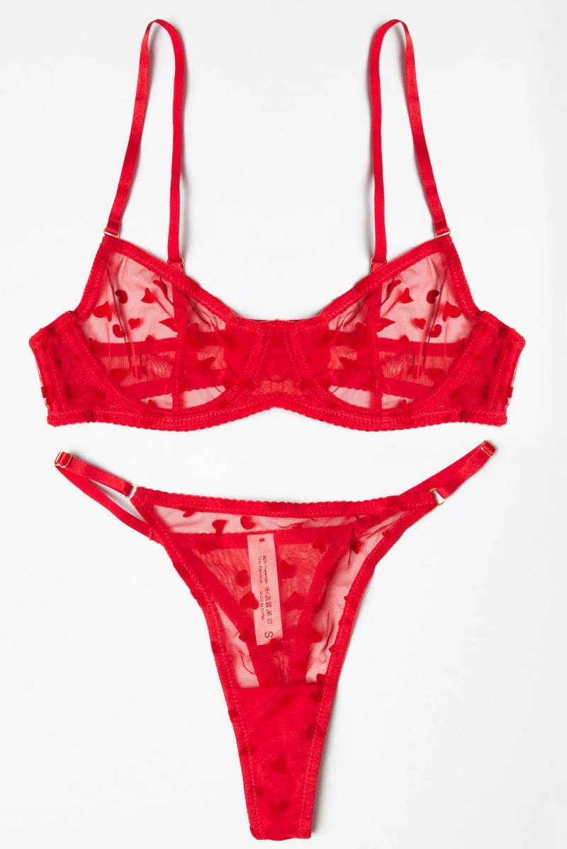 Red Mesh Lingerie Set