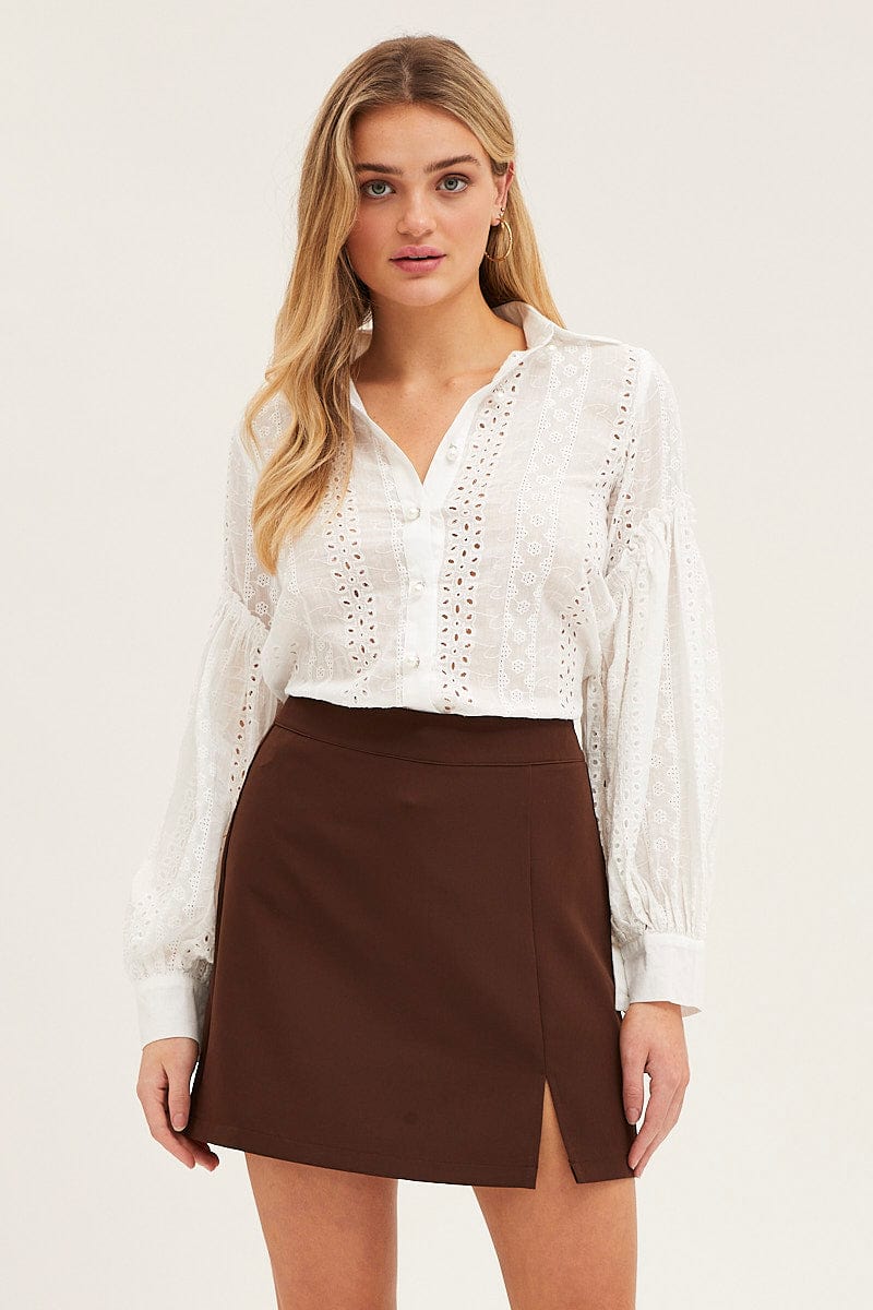 White Balloon Sleeve Eyelet Shirt