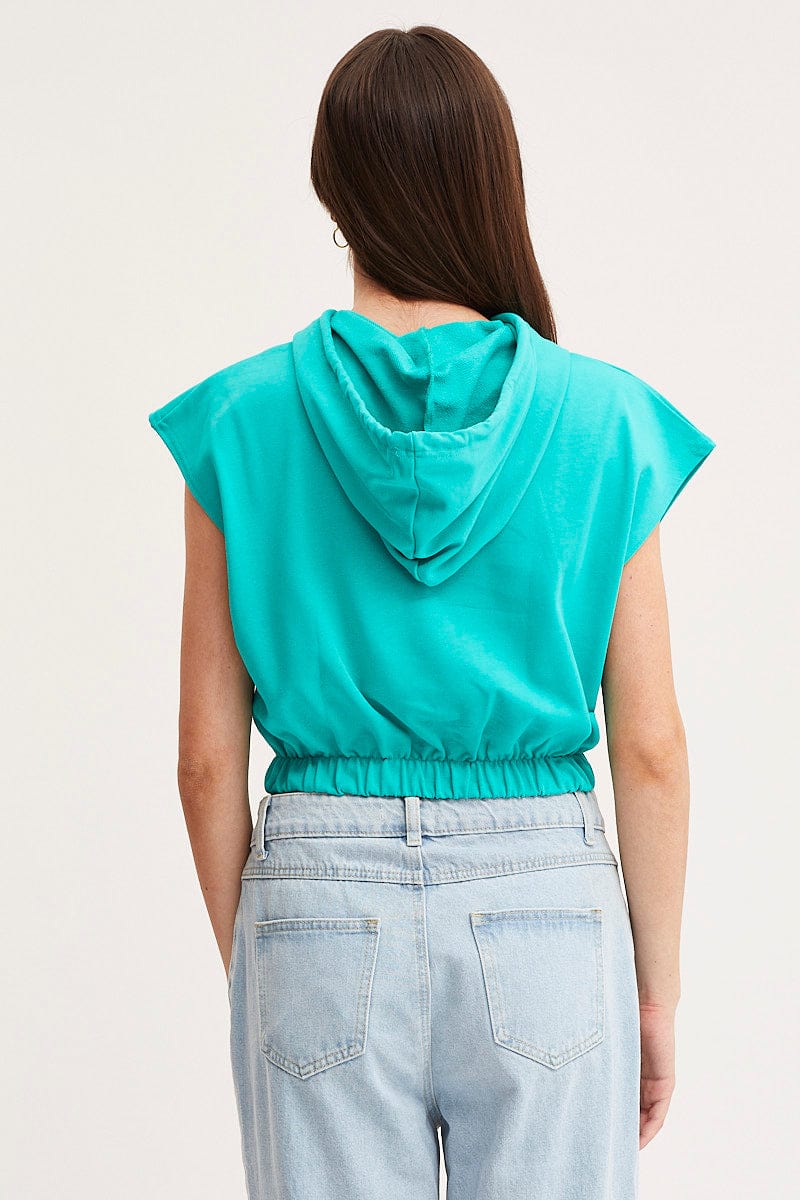 Green Crop Hooded Sweat Short Sleeve