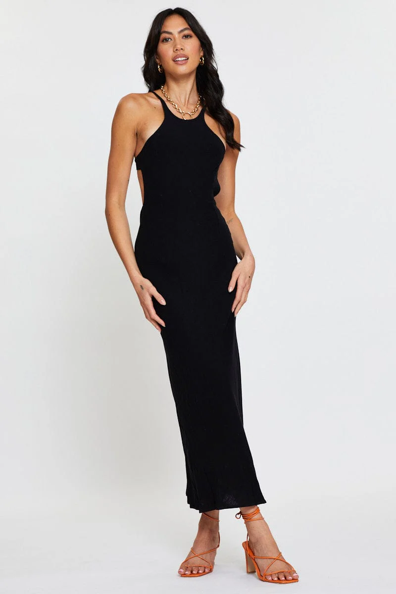 Black Maxi Dress Sleeveless Racer Neck