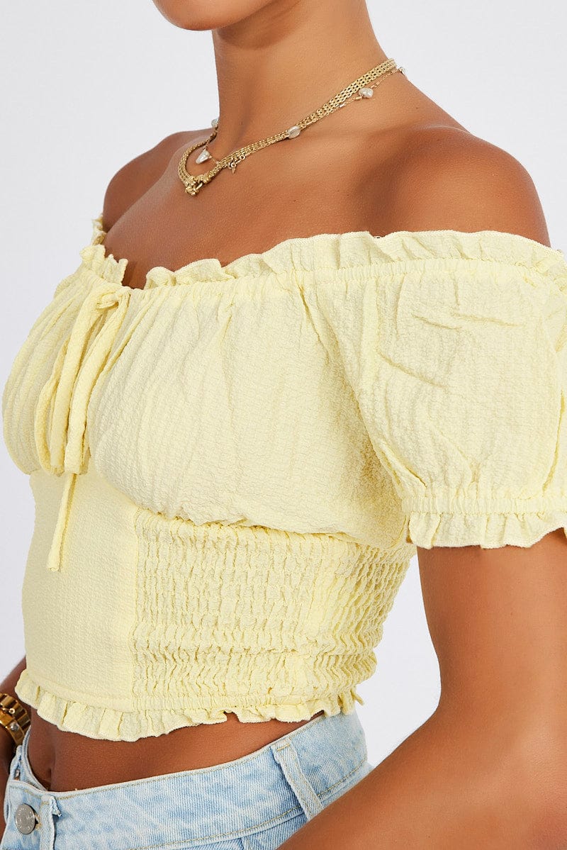 Yellow Ruched Top Short Sleeve
