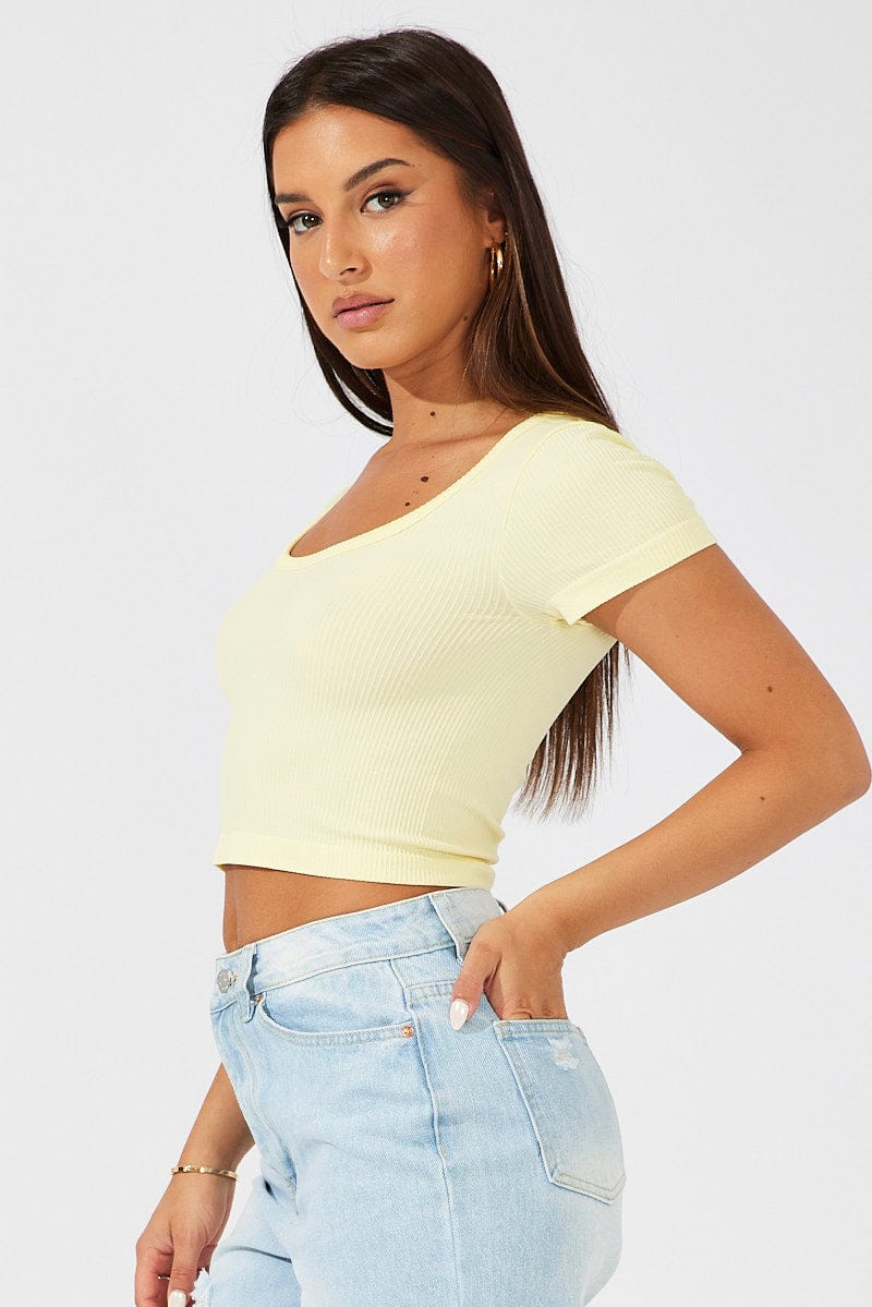 Yellow T Shirt Short Sleeve Round Neck Seamless